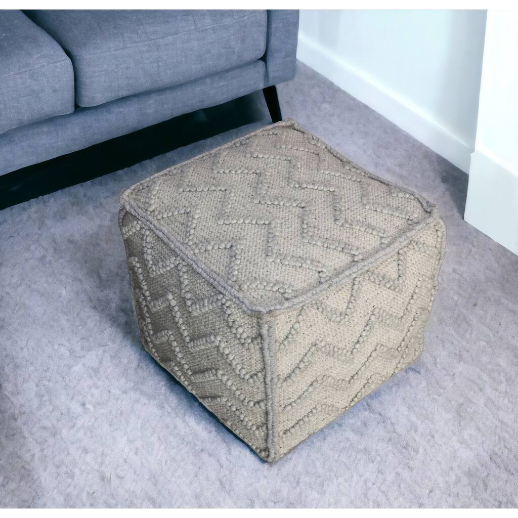 18" Gray Wool Cotton Blend Cube Chevron Pouf Ottoman