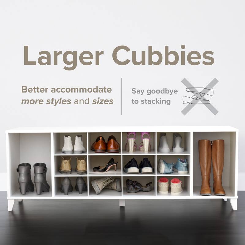 Prepac 14 Cubby Shoe Storage Bench 15" D x 60" W x 21.25" H - 60 in W x 21.25 in H x 15 in D