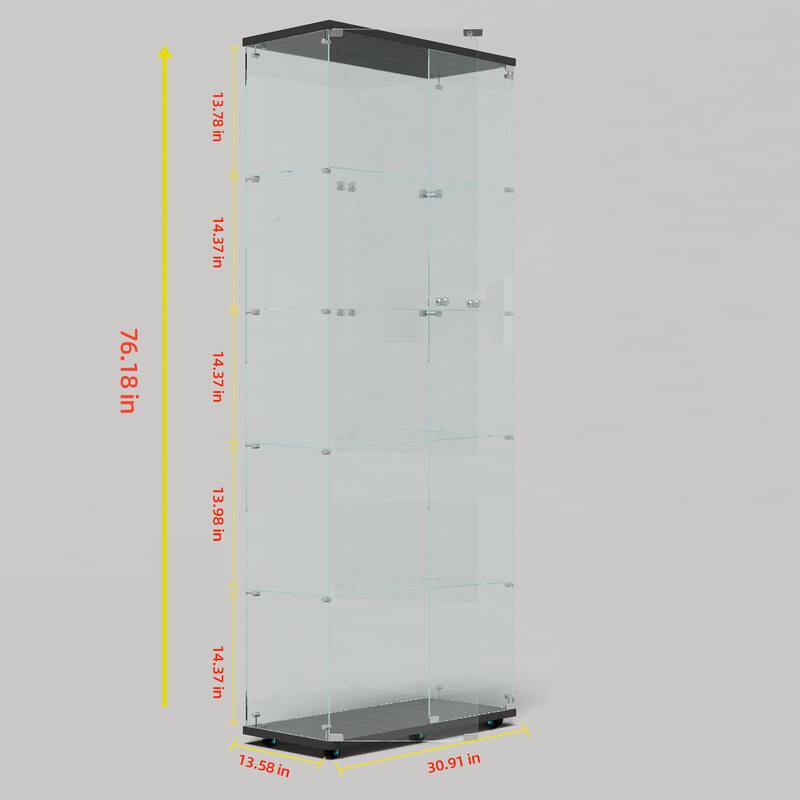 Tempered glass display cabinet, file cabinet, with Bluetooth LED light strip, lock on the door,equipped with cast, easy to move