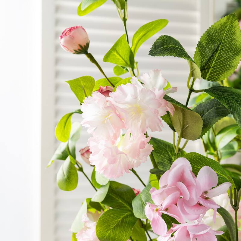 Glitzhome 28"H Set of 2 Pink Hydrangea, Peony & Cherry Pick