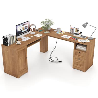 Gymax 66 Inch L-Shaped Computer Desk Spacious Corner Desk w/ Drawers &