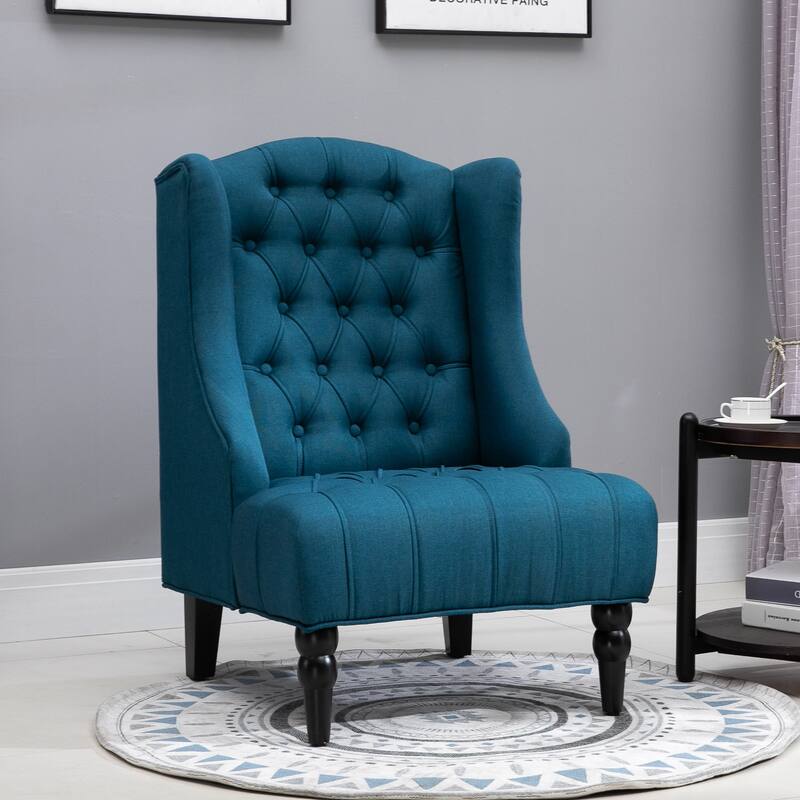 Copper Grove Erin Tufted Linen Upholstered Tall Wingback Accent Chair - Blue