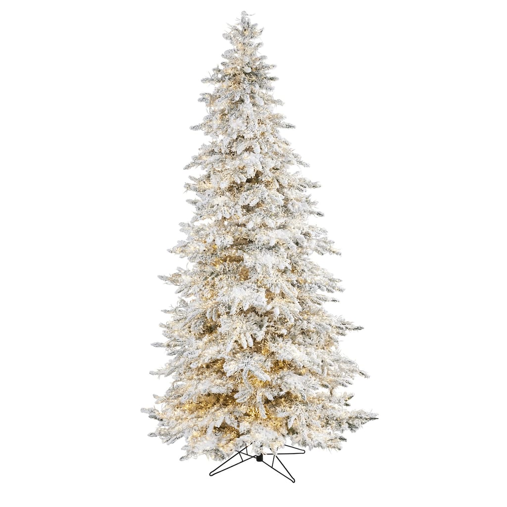 9' Flocked Northern Fir Artificial Tree Warm White LED Cluster Lights - 9 Foot