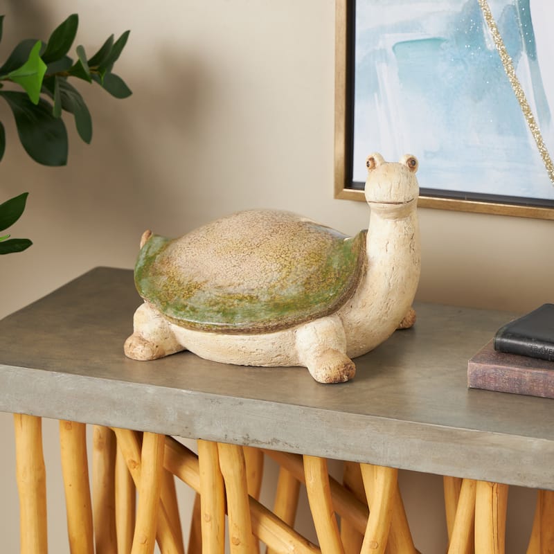 Magnesium Oxide Turtle Garden Sculpture with Green Shell - Cream - Roche River Decor