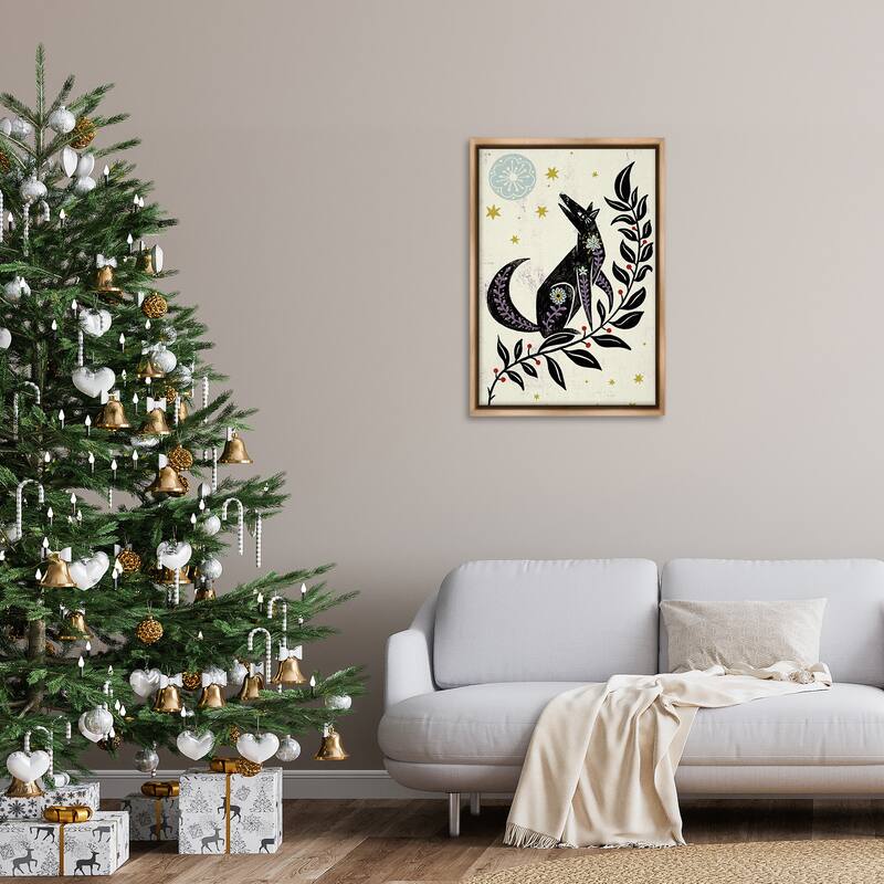 Stupell Howling Winter Wolf Framed Floater Canvas Wall Art Design By Hannah Moren