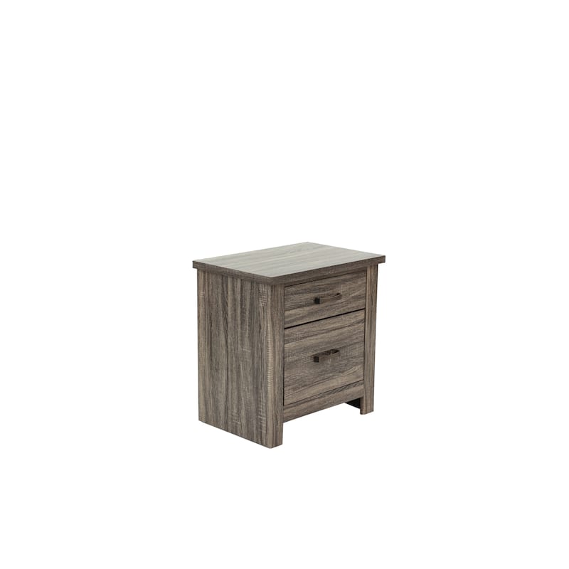 24" Gray Oak Nightstand, 2-Drawer Wooden End Table for Bedroom, Modern Storage Solution