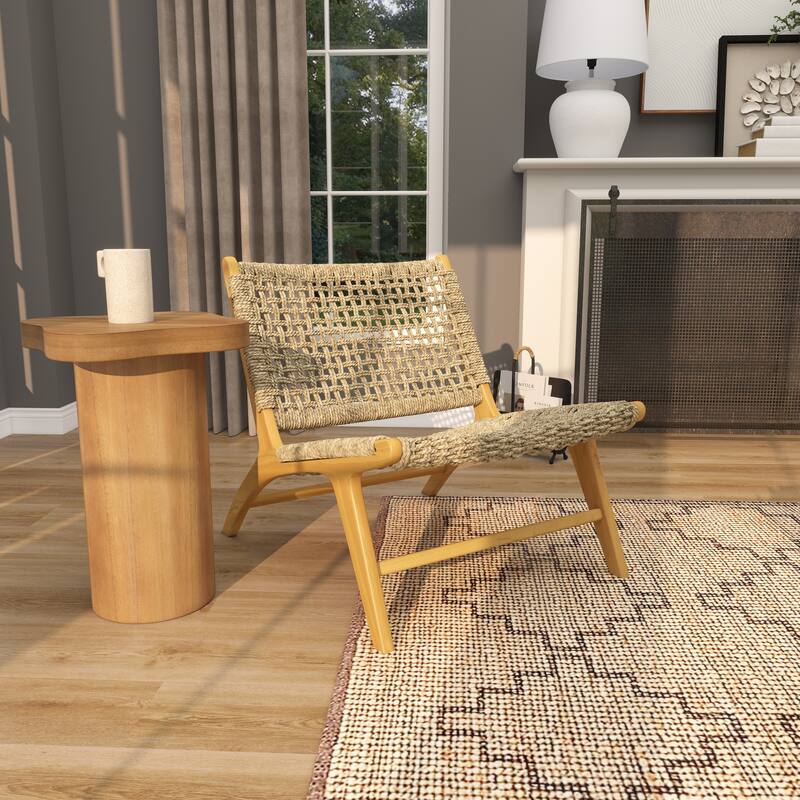 Teak Wood Living Room Accent Chair with Leather or Woven Cane Seat