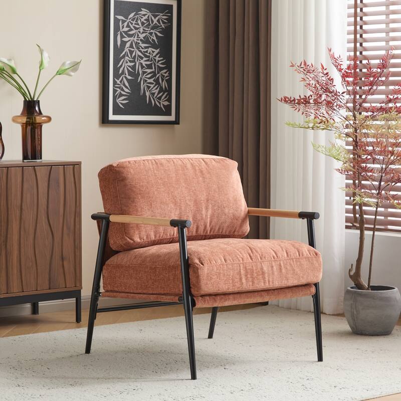 Minimalist Metal and Wooden Armrest Chair for Versatile Spaces