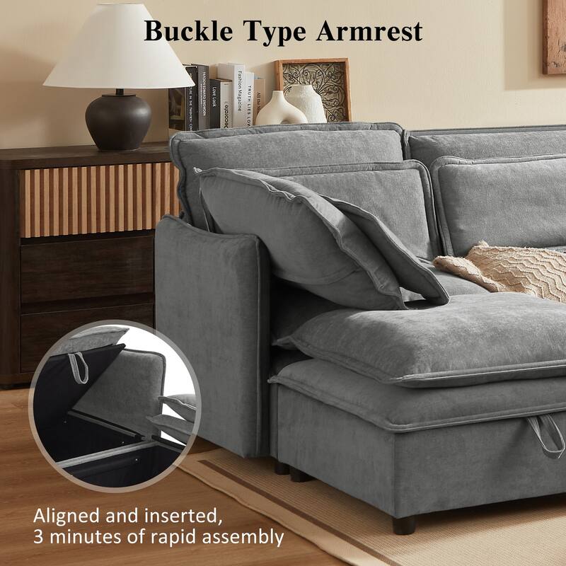 124" U-Shaped Modular Sectional Sofa with Storage & Bed