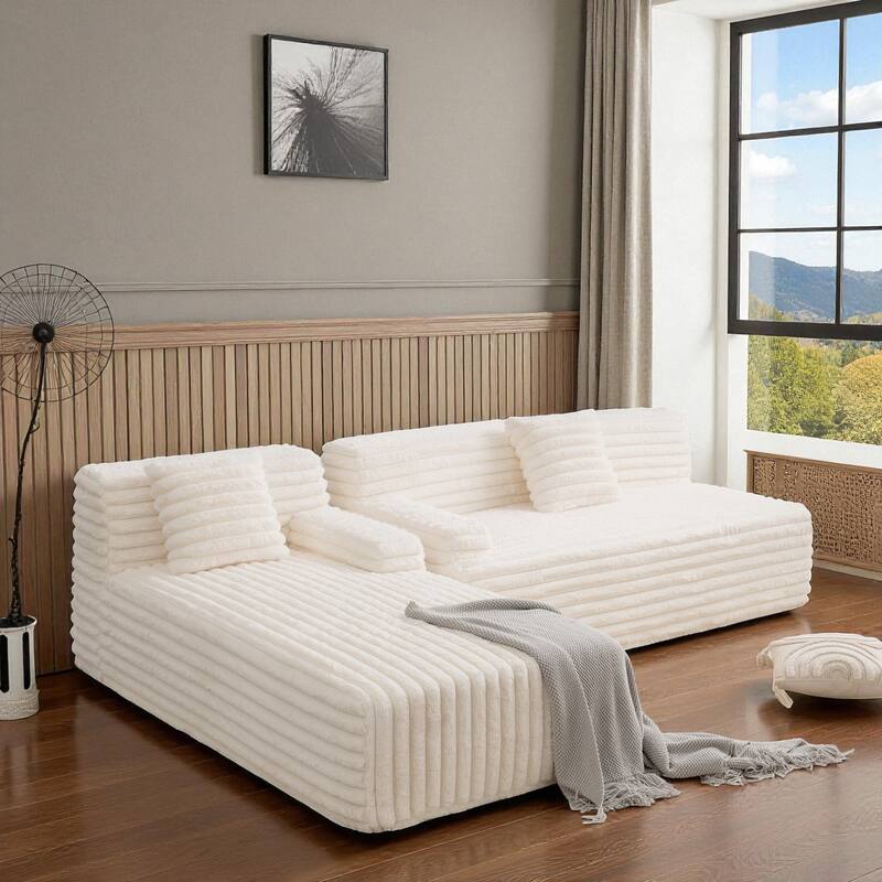 110" Cloud Sectional Sofa Free-Combined Faux Upholstered Modular Couch with Pillows for Living Room