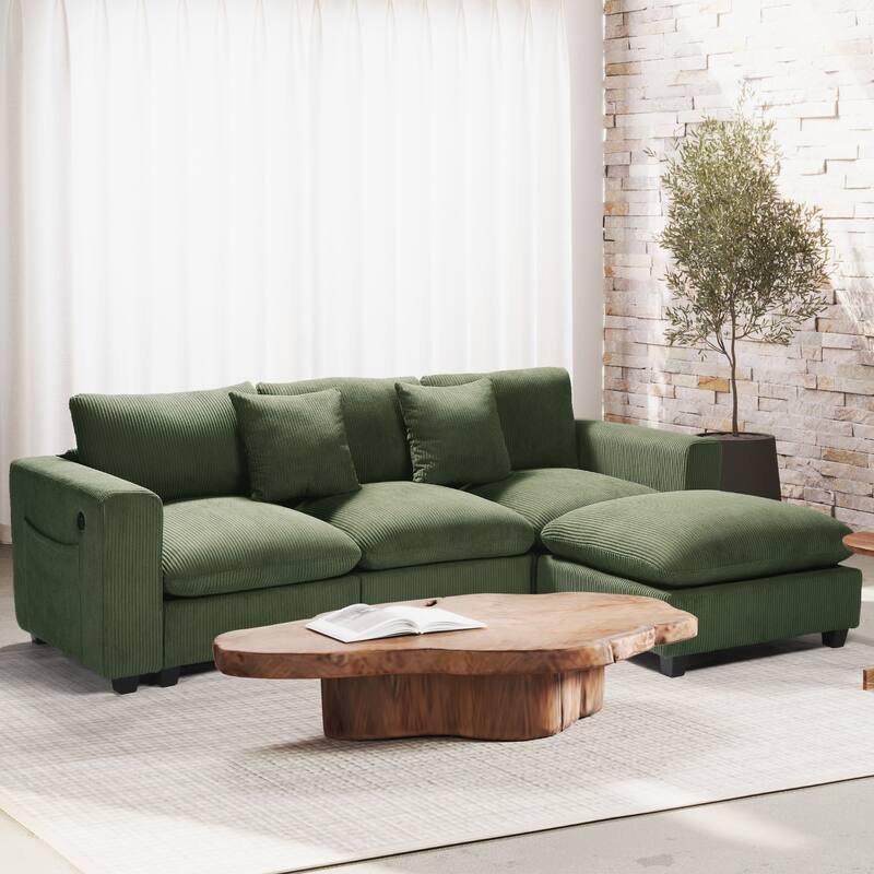 Hamilton 4-Piece Corduroy Upholstered Modular Sectional with USB Port