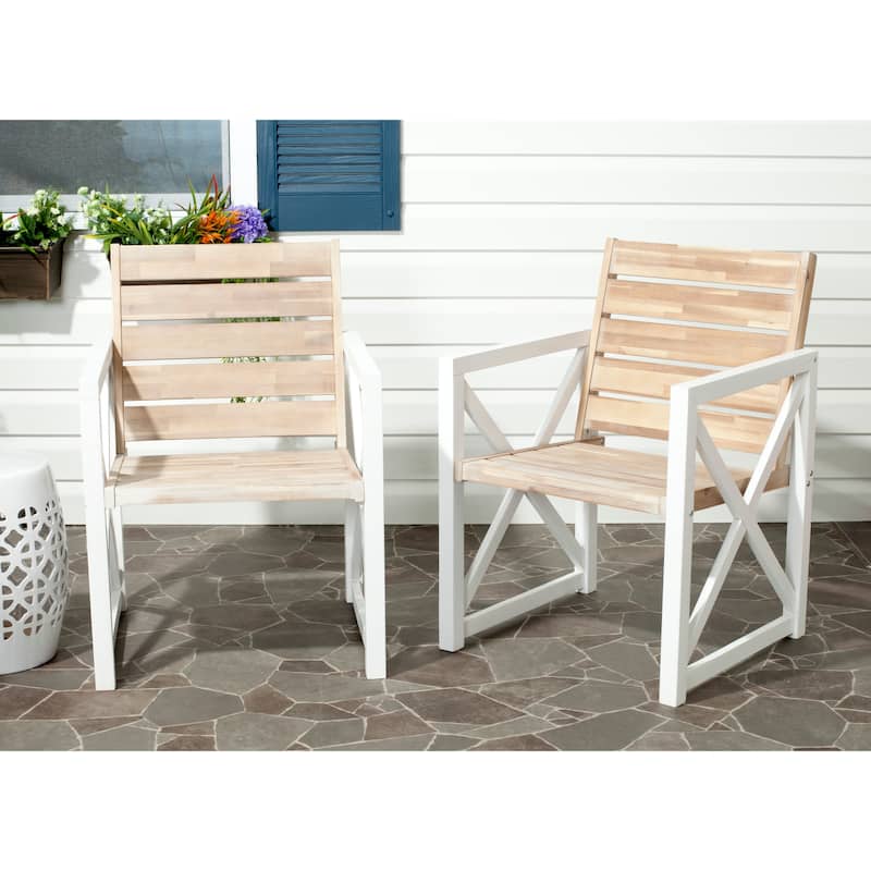 SAFAVIEH Corliss White Frame/ Ash Grey Seat Arm Chair (Set of 2) - 24W x 25D x 34H - White/Oak