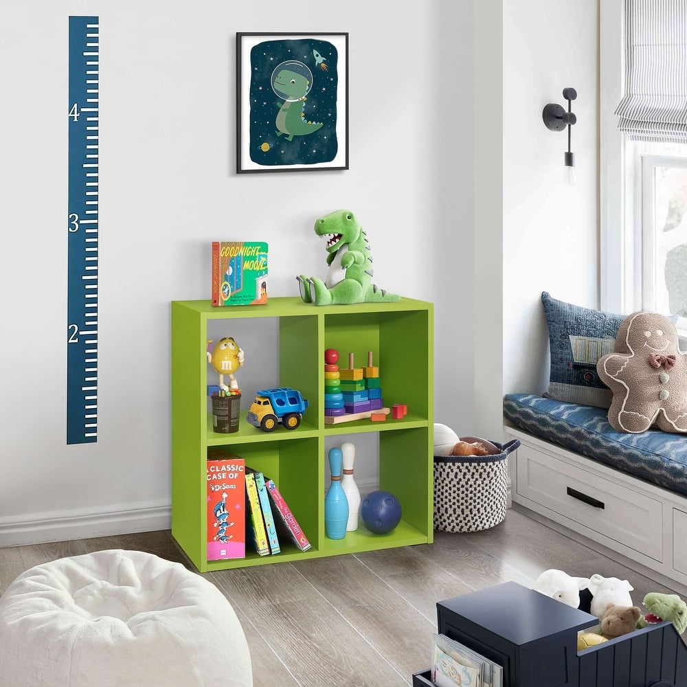 4-Cube Children's Bookcase, Kids Toy Storage Shelf Organizer, Green