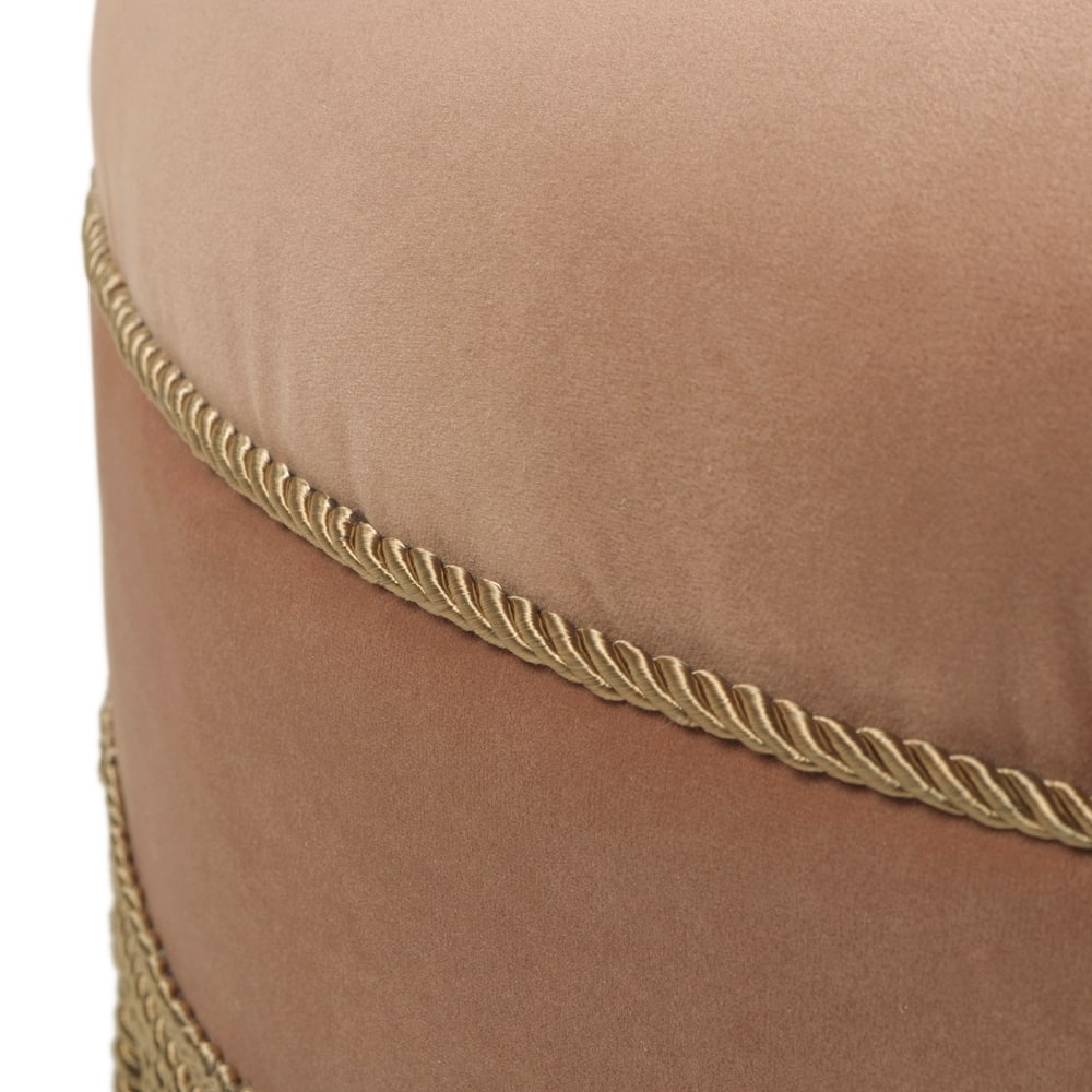 Button Tufted Round Accent Ottoman, Velvet Upholstered Makeup Stool, Fabric Single Bench with Gold Tassel Trim