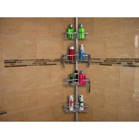 Utopia Alley Tension Rod Shower Organizer, Rustproof Corner Shower Caddy with 4 Adjustable Shelves, Chrome & Matte Black Finish
