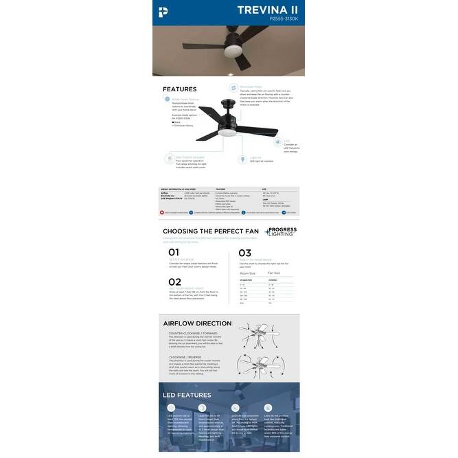 Progress Lighting Trevina II 44" 3 Blade LED Ceiling Fan with Wall