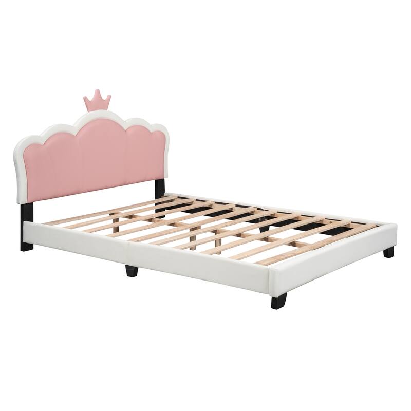 Full/Twin Size Upholstered Princess Bed With Crown Headboard, Full/Twin Size Platform Bed with Headboard and Footboard