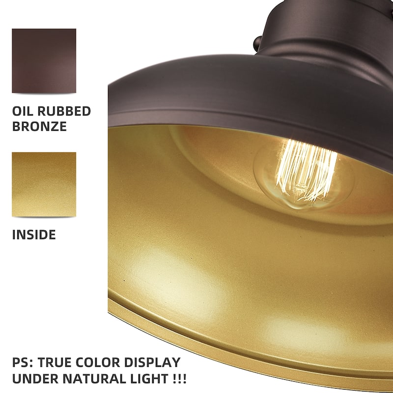 1-Light Industrial Farmhouse Metal Dome Pendant Light, Oil Rubbed Bronze Finish