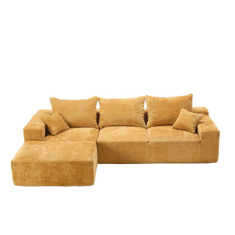 Floor Standing Chaise Lounge Couch L-shape Sectional Sofa with Ottoman