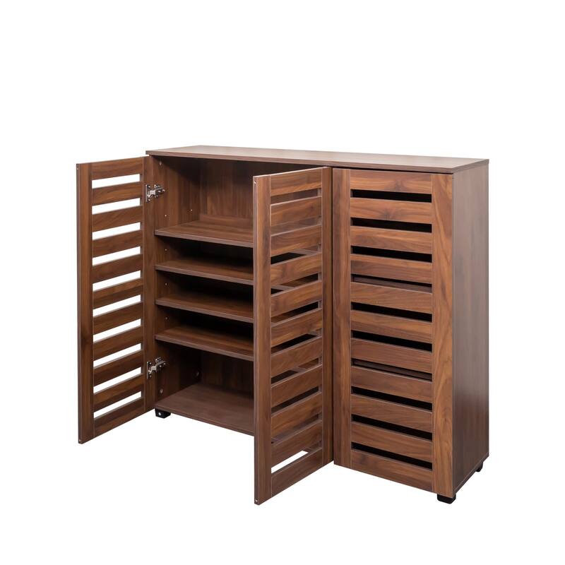 5-Tier Shoe Storage Cabinet with Adjustable Shelves, Wooden Shoe Rack Organizer with Louvered Doors for Entryway, Hallway