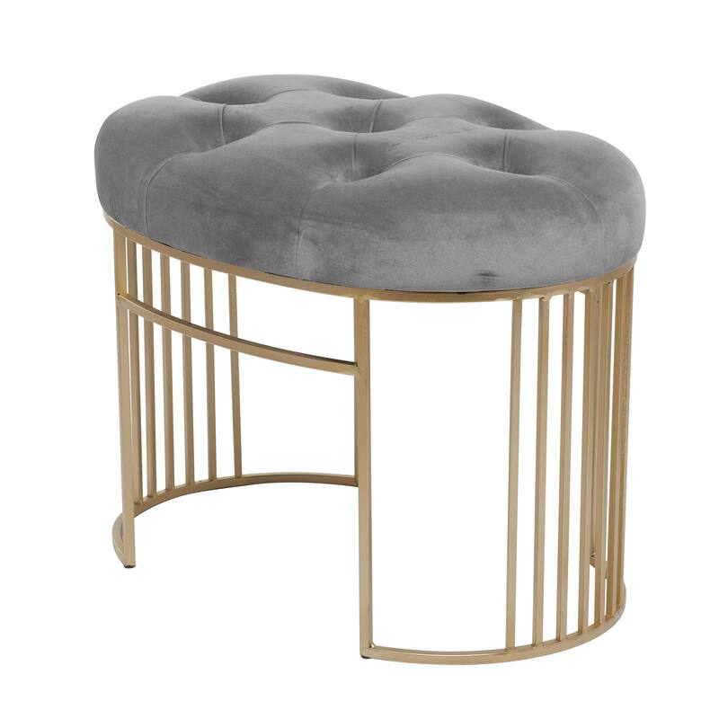 White, Black or Gray Velvet Tufted Home Bench with Gold Metal Legs