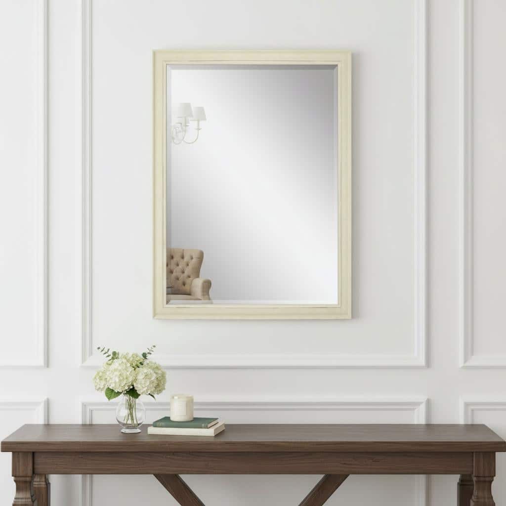 HomeRoots 40" White Solid Wood Framed Accent Mirror - 28.00 in. x 40.00 in. x 2.00 in.