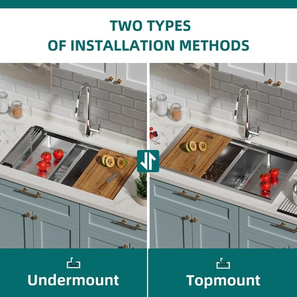 CB HOME 32'' Gold Undermount & Drop in Double Bowl Kitchen