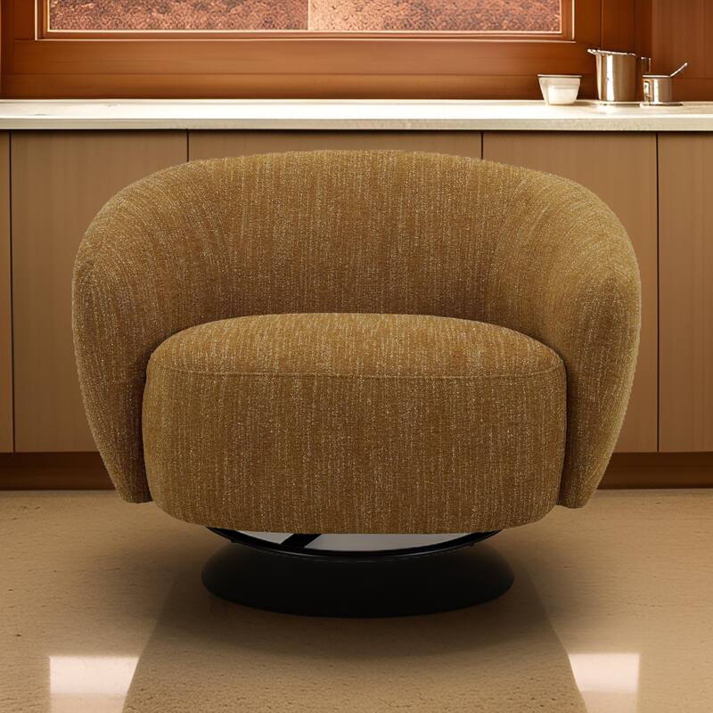 Reno Nori 47 Inch Swivel Accent Chair, Yellow Polyester, Solid Poplar Wood