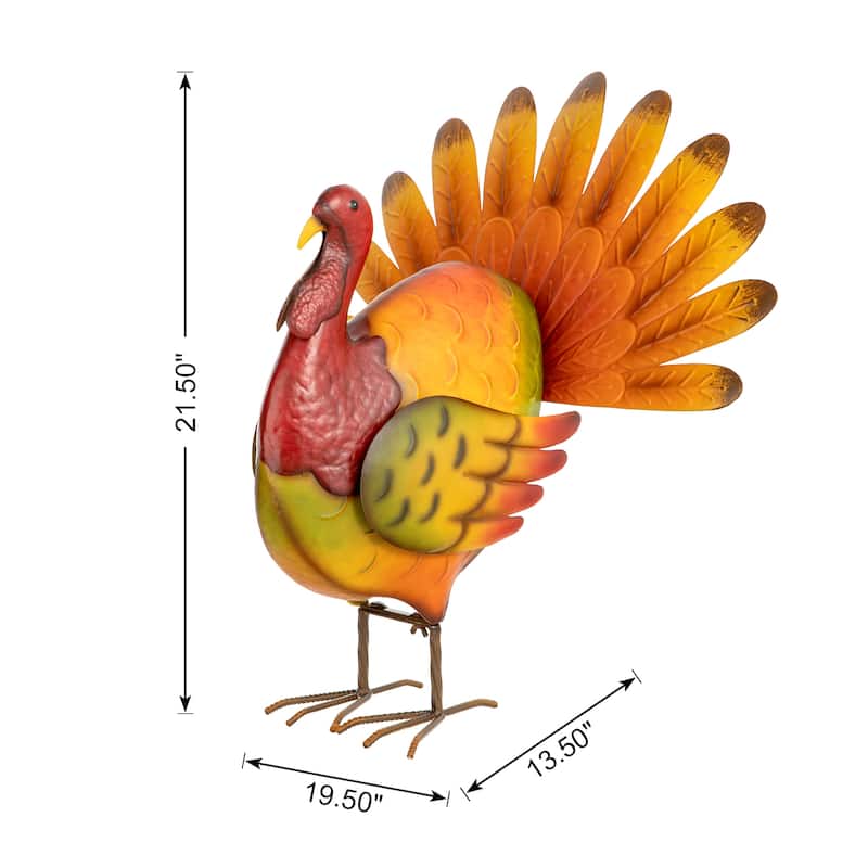 Glitzhome 21.5"H Thanksgiving Metal Turkey Porch Decor (KD)