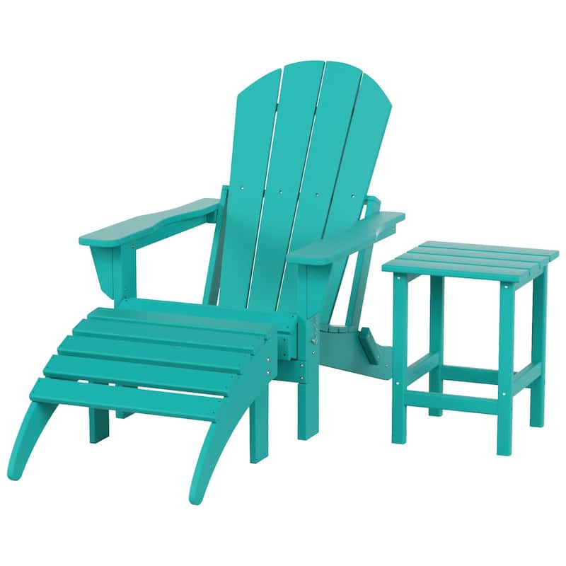 Polytrends Laguna Hdpe All Weather Outdoor Patio Foldable Adirondack Chair With Ottoman And Side Table (3-Piece Set)