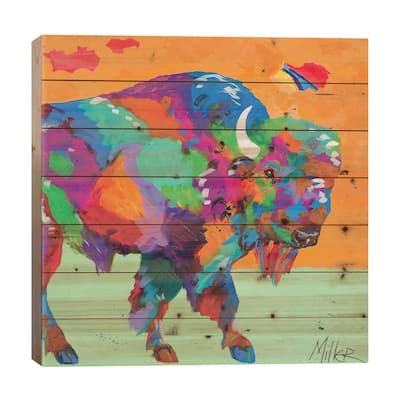 Buffalo Glow Print On Wood by Tracy Miller - Multi-Color