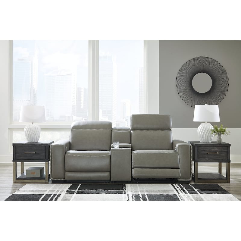 Signature Design by Ashley Correze Gray 3-Piece Power Reclining Sectional Loveseat with Console - 88.5"W x 41"D x 33.25"H