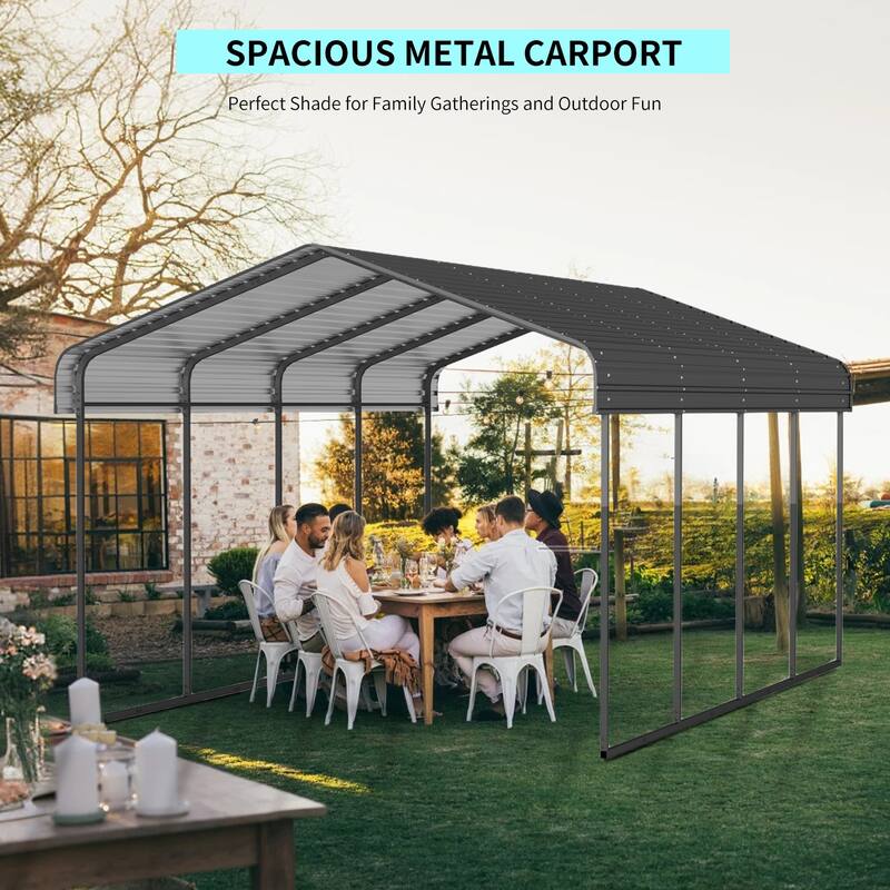 12x20 FT Metal Carport with Enhanced Base and Galvanized Steel Roof, Heavy Duty Outdoor Garage Car Shelter for Car