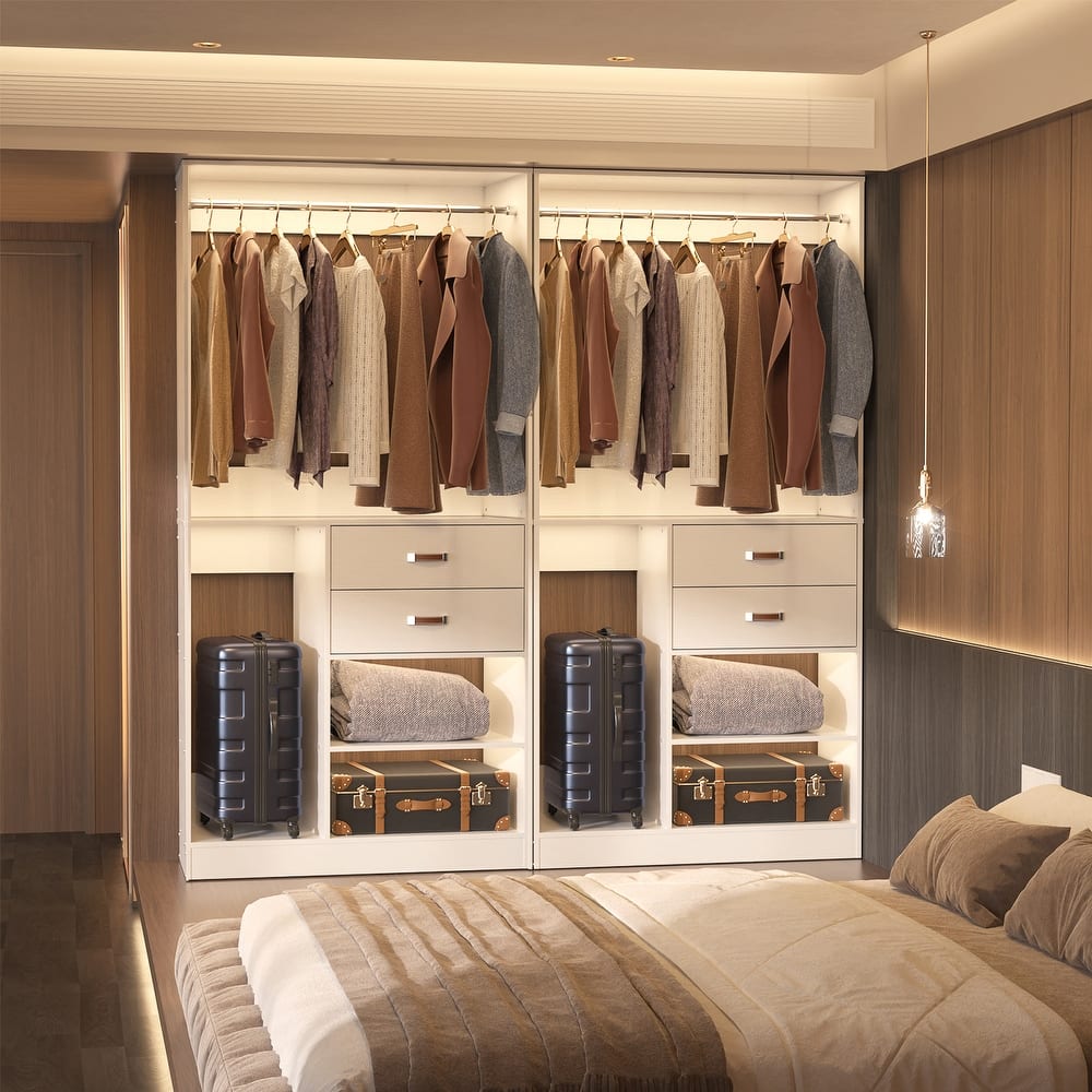 Navada Set of 2 Freestanding Closet Organizer with Hanging Rods and Drawers, Closet System for Walk-in Closet