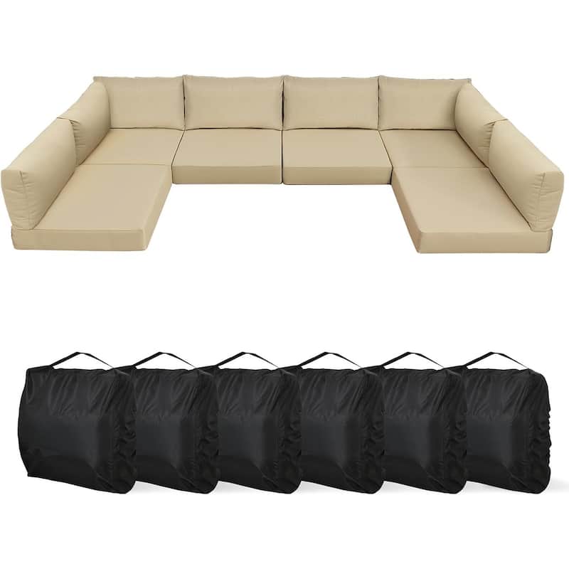 WINSOON 14 Piece Outdoor Furniture Replacement Cushions,Patio Seat Cushions - Beige
