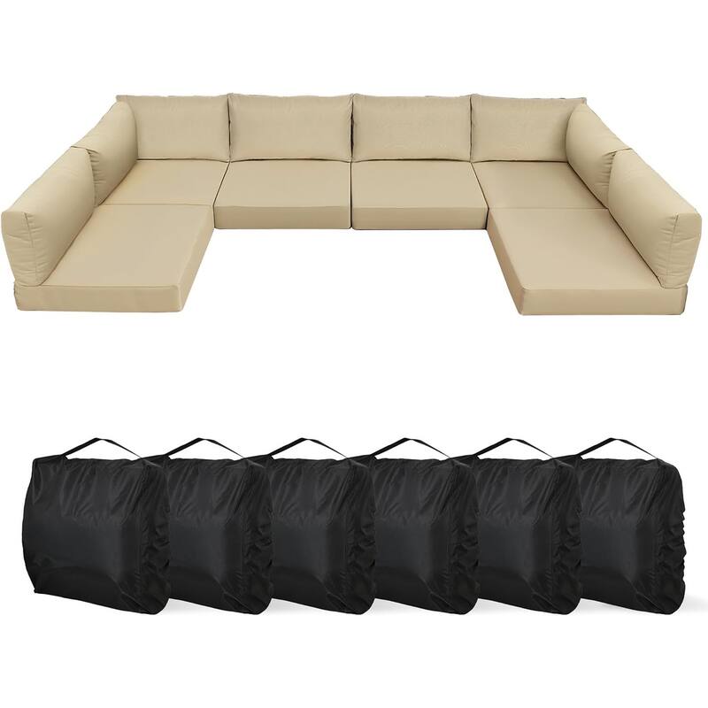 WINSOON 14 Piece Outdoor Furniture Replacement Cushions,Patio Seat Cushions - Beige