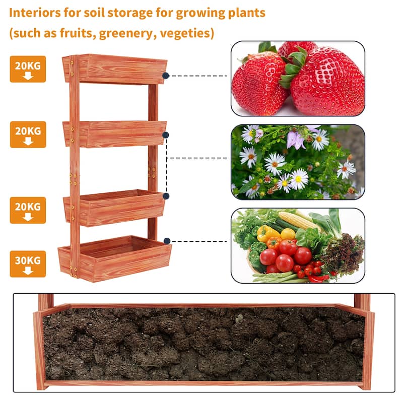 4-tier Wooden Vertical Ladder Raised Vegetable Planter Box Elevated Garden Bed - 25.6" W x 55.5" H