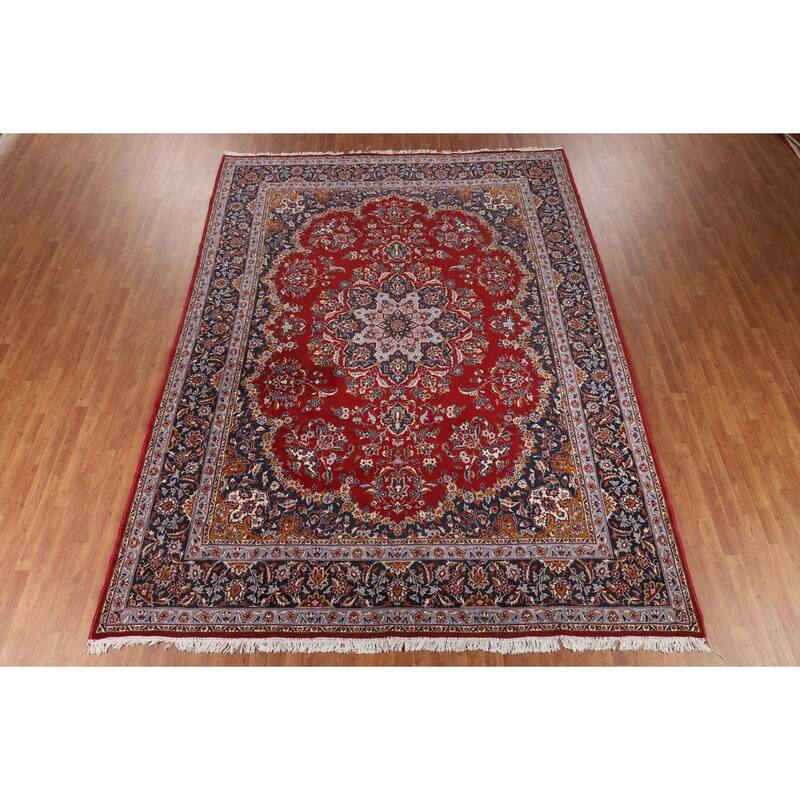 Floral Red Kashan Turkish Rug Machine-Made Medallion Carpet - 9'7" x 12'7"