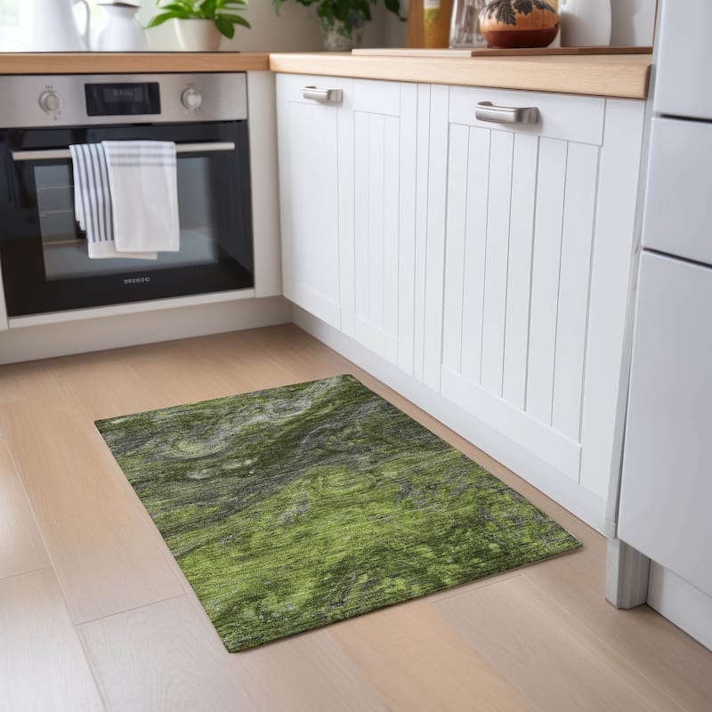 Machine Washable Indoor/ Outdoor Chantille Modern Abstract Rug - Green - 1'8" x 2'6"