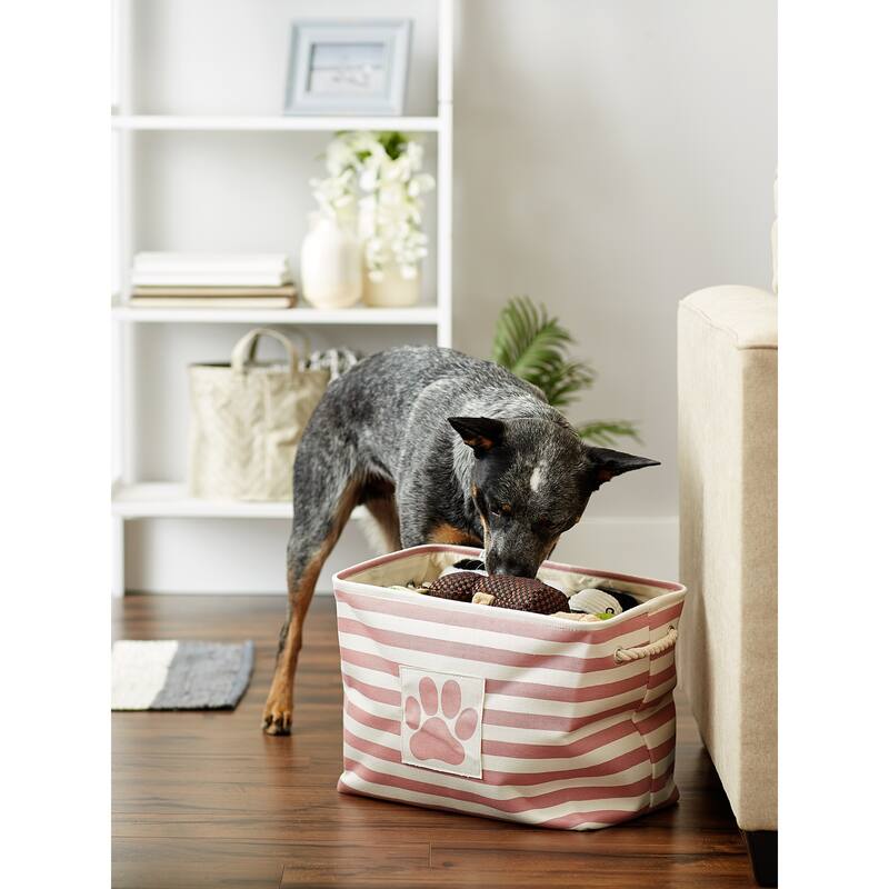Bone Dry Polyester Pet Bin Stripe With Paw Patch Black Rectangle Large