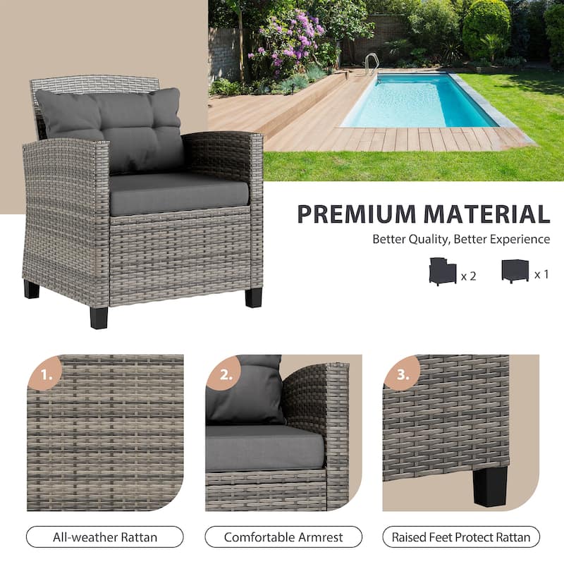 Futzca 3 Piece Patio Furniture Set with Glass Table