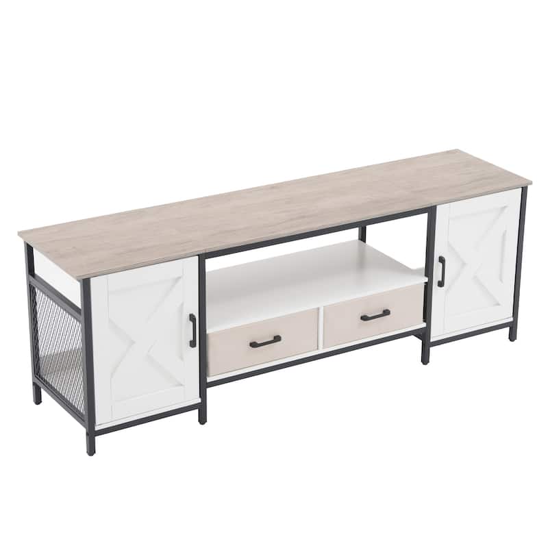 Farmhouse TV Stand for up to 65" TV with Storage Cabinets and Drawers