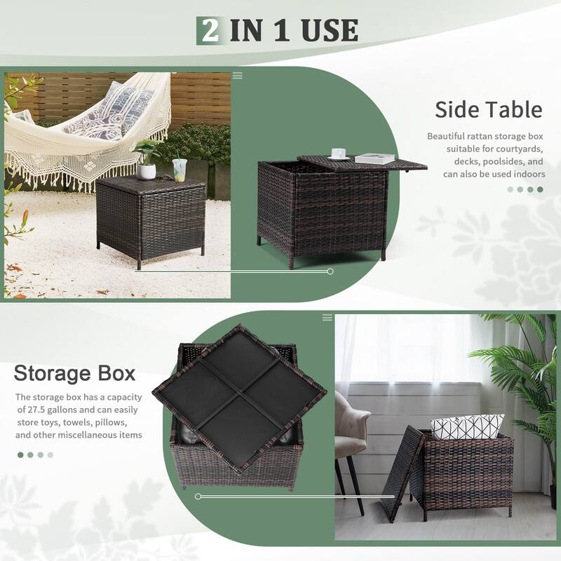 Outdoor 20.8 in. Wicker Storage Side Table