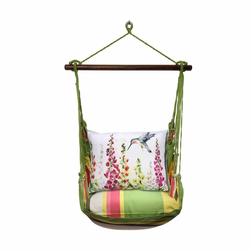 Magnolia Casual Swing Set 4 piece - Fresh Lime Stripe w/ Foxgloves w/ Hummingbird