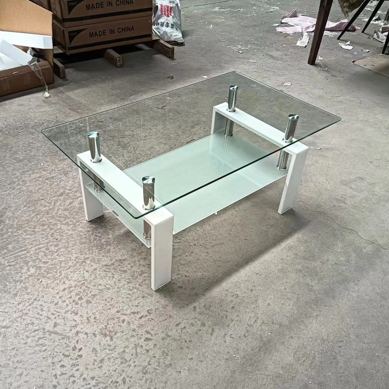 Tempered Clear Glass Coffee Table, 2-Layers Coffee Table Living Room Center Table