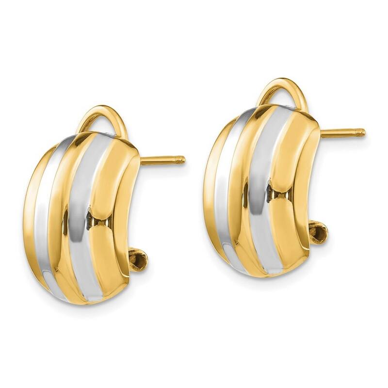 Curata 14k Two Tone Gold Ribbed Omega Back Post Earrings - 17x12mm