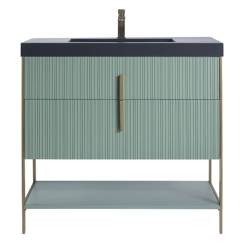 Fine Fixtures Serenity Modern Bathroom Vanity with Black Gel Acrylic Top