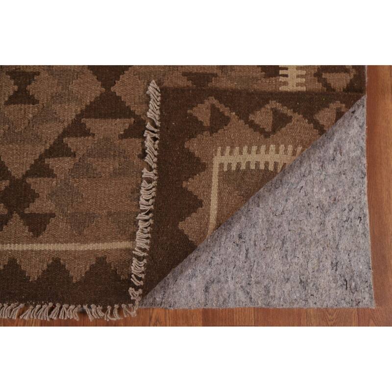 Hand Woven Oriental 100% Wool Carpet Southwestern Geometric Brown Kilim Area Rug - 9' 9'' X 6' 8''