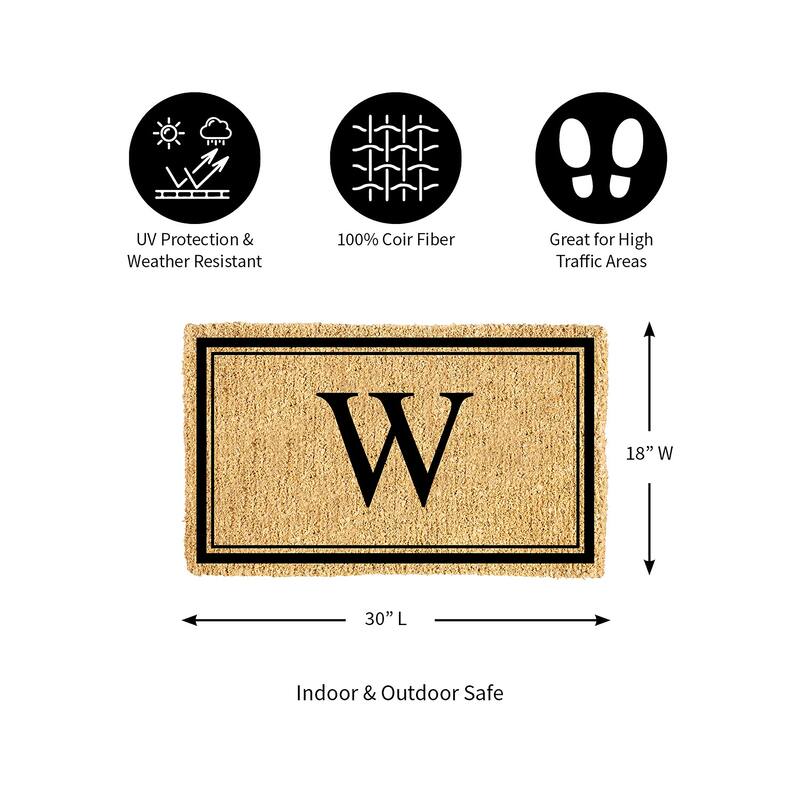 28 in. x 16 in. Monogram Coir Mat, Letter "W"