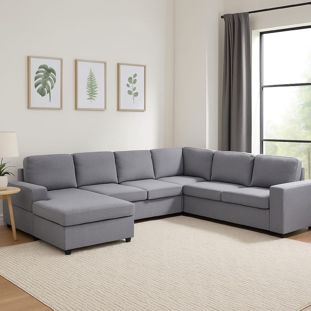Fenie 7 Seat Reversible Modular Sectional Sofa Chaise, Gray, 147 Inch